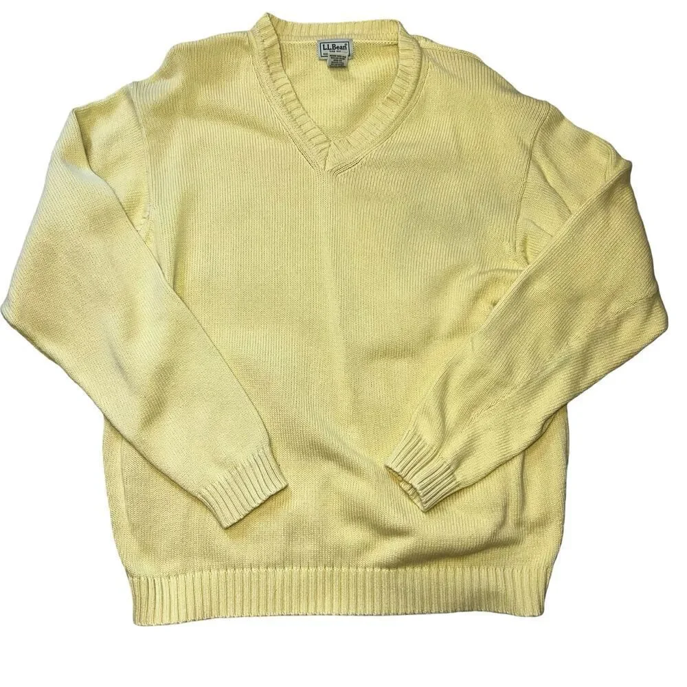 Vtg L.L Bean Sweater Men's Size L-REG Yellow Knitted Pullover Sweater